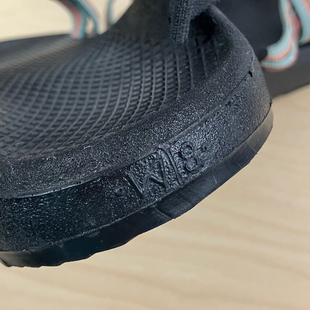 Chaco Women's Strappy Sandals in Black with Teal and Coral Straps - Picture 10 of 11